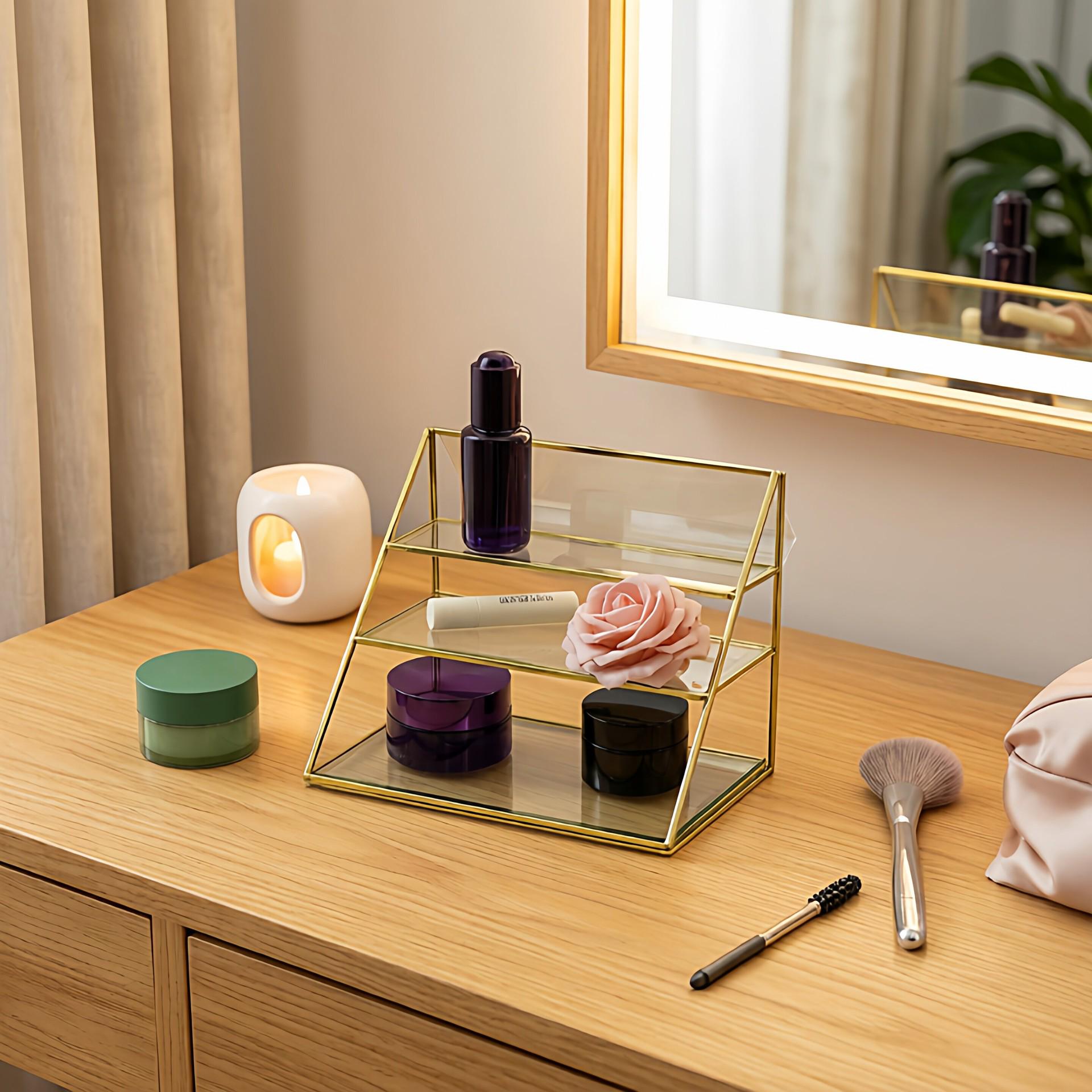 

Multi-layer Jewelry and Cosmetics Display Rack with Movable Shelving for Bedroom or Store Gold 21x12x15 cm