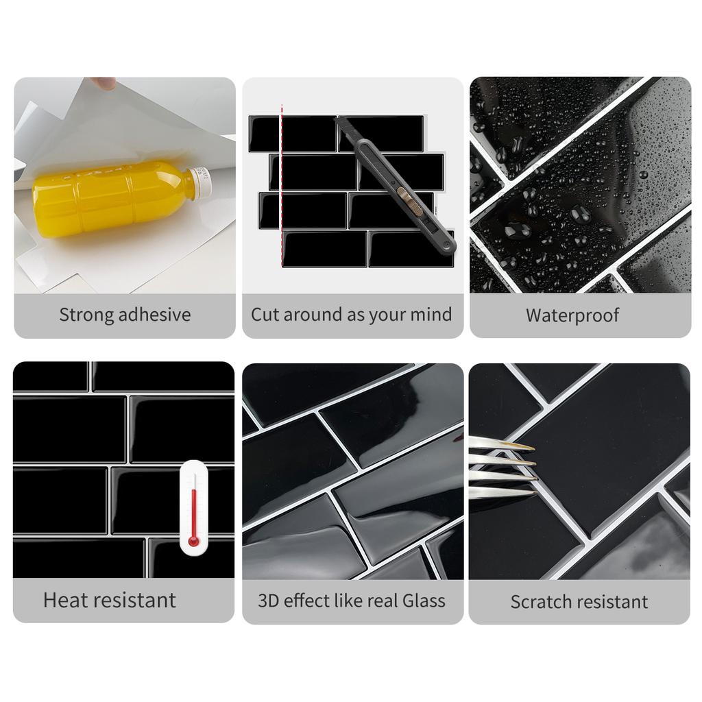 10 Pieces Premium Waterproof Wallpaper 3D Peel and Stick Subway Wall Tile Sticker for Kitchen & BathroomChildren's Room