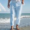 Men's Plain Linen Summer Drawstring Outdoor Casual Beach Trousers
