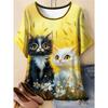 Fashion Women's Crew Neck Short Sleeve 3D Animal Color Printing Animal Short Sleeve Crew Neck T-Shirt