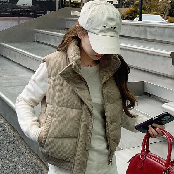 Women's Korean Style Corduroy Cotton Vest - Winter 2026 Loose Sleeveless Jacket