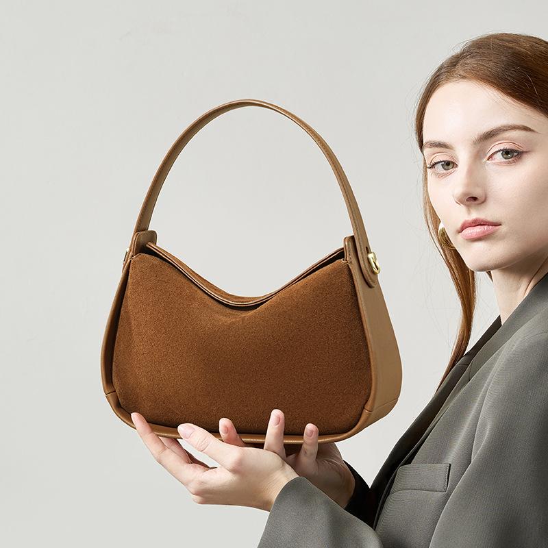 Design Sense: Niche Suede Versatile Women's High-end Crossbody Bag Made of Genuine Leather, New Women's Commuting Handbag for Office Workers