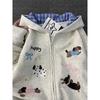 Womens Oversized Cartoon Dog Print Polo Collar Hooded Sweatshirt Loose College Style 2025
