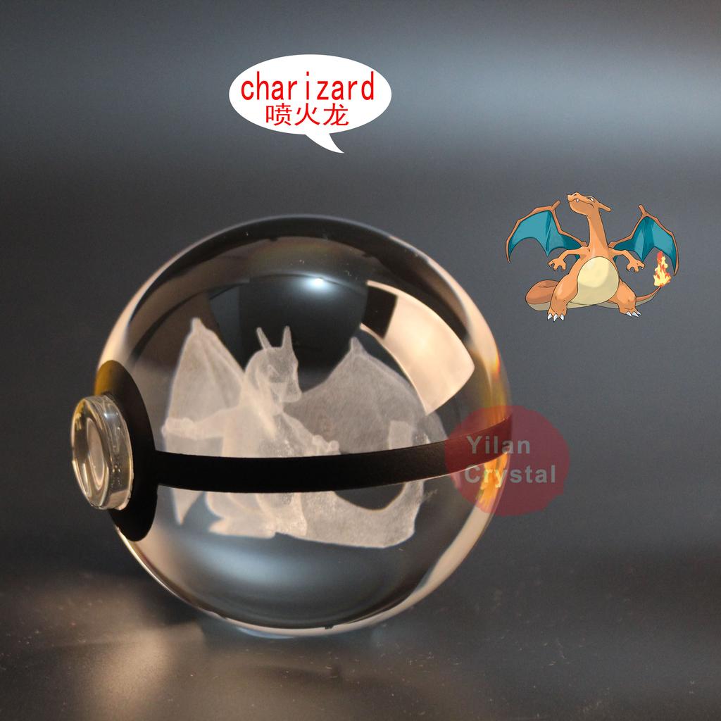 Night Light LED Lamp for Kids Present Engraved Poke Ball Crystal Pokeball Charizard