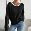 Casual Knitted Pullover For Women Autumn Winter New Loose O-neck Tops Backless Long Sleeve Bow Solid Color Splicing Sweater