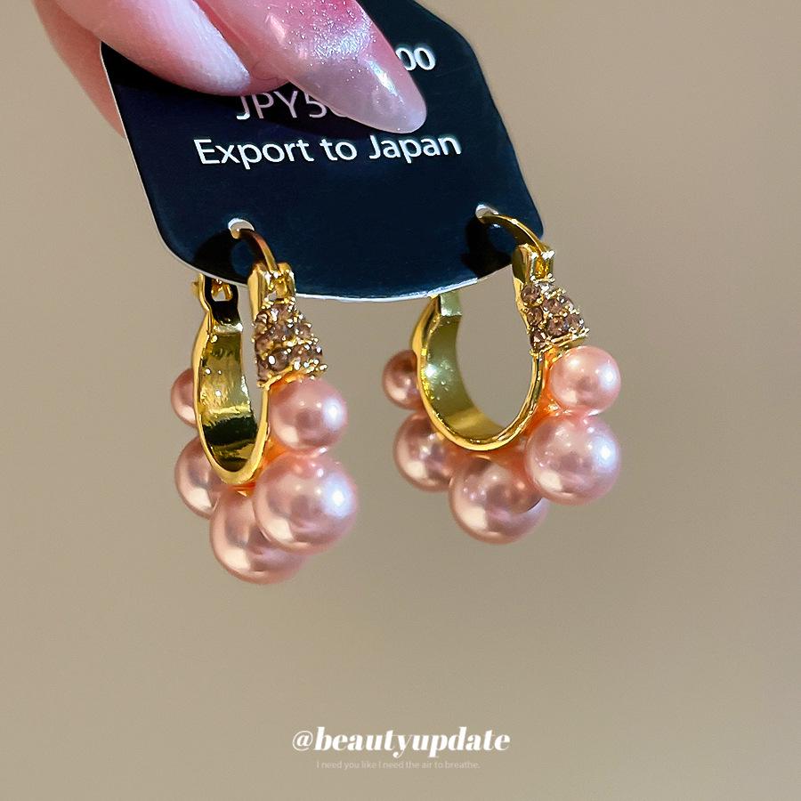 Elegant 24k Gold-Plated Geometric Earrings with Diamond-Studded Faux Pearls