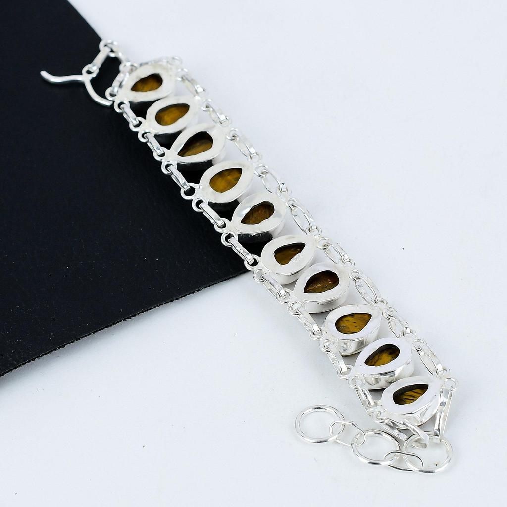 Natuurlijke Tijgeroog Edelsteen Handgemaakte 925 Sterling Zilveren Armband, Tijgeroog Armband Voor Vrouw, Unisex Armband, Feestelijk Cadeau