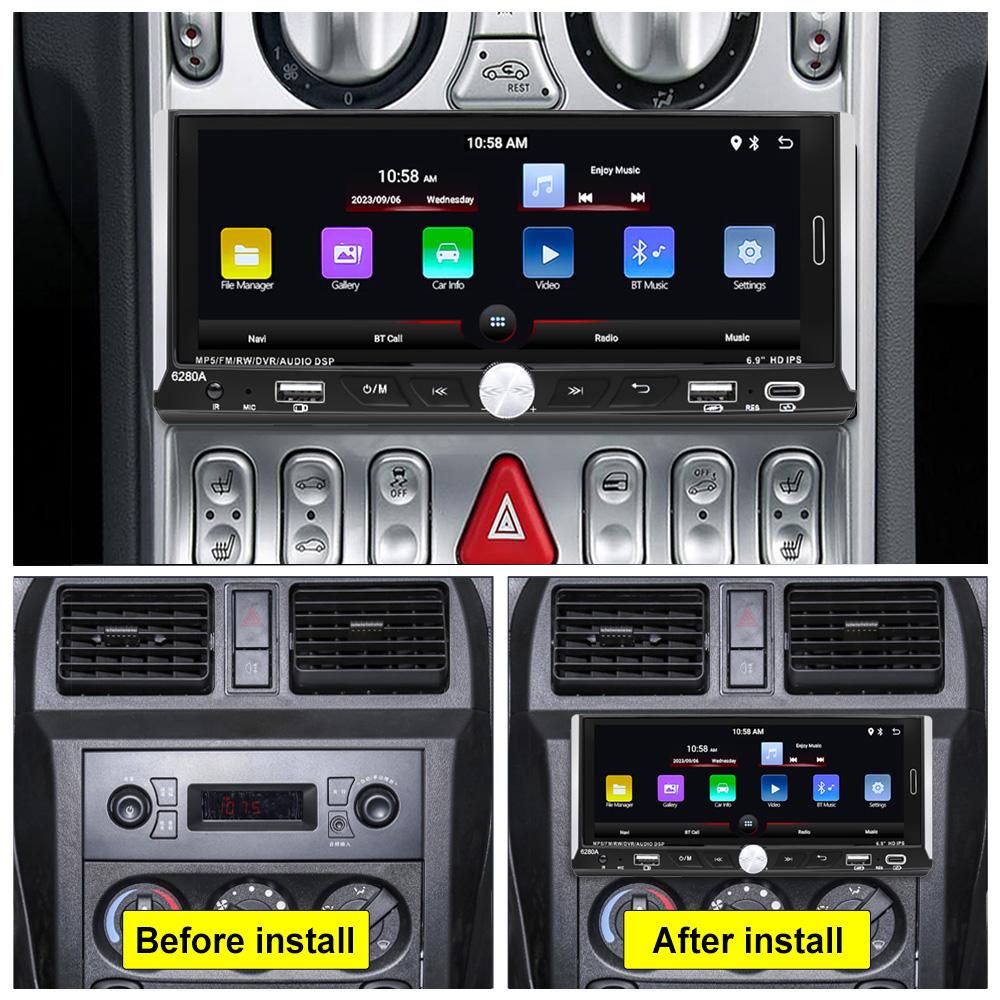 1 Din Car Stereo MP5 Player Car Radio 6.9 Inch Multimedia Player Carplay Android Auto Bluetooth Screen Mirroring USB