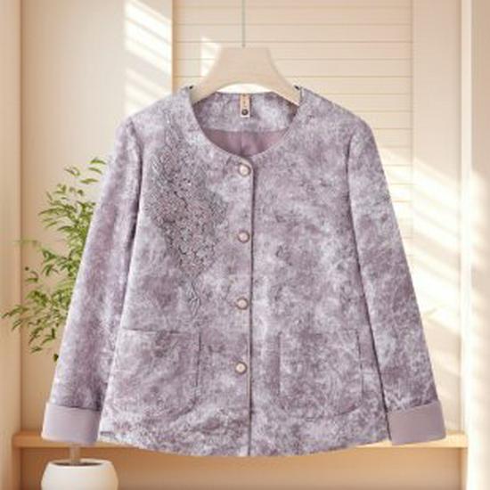 

Spring Chinese Embroidery Jacket for Moms - 2026 Collection, Loose Cardigan for Middle-aged & Elderly Women 2XL серый/фиолетовый