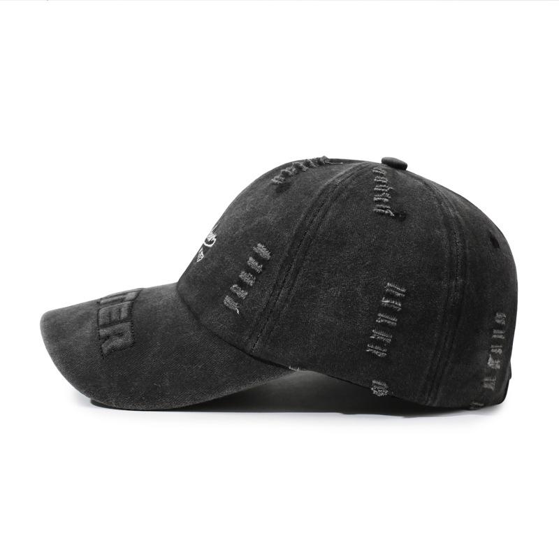 American retro old baseball cap women's 2026 new big head circumference washed hole denim wide brim cap