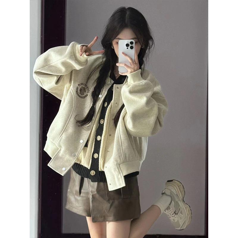 

Short Baseball Uniform for Women Autumn and Winter Loose Casual Versatile Thickened Jacket XXL сірий