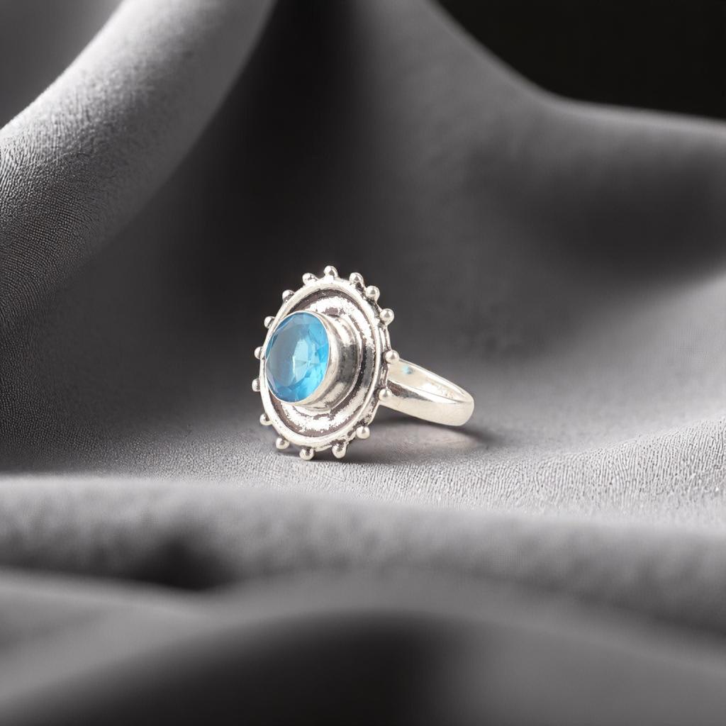 Swiss Blue Topaz Gemstone 925 Sterling Silver Gift Jewelry Handmade Women Ring RR-49-8
