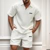 New Men's Casual, Fashionable and Comfortable Waffle Checkered Letter Lapel Sportswear Set, Spring and Summer Two-piece Set