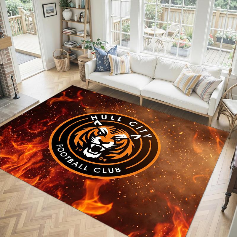 Hull City Football Design Crystal Velvet Carpet Cozy Non?Slip Printed Rug For Bedroom Living Room Entrance