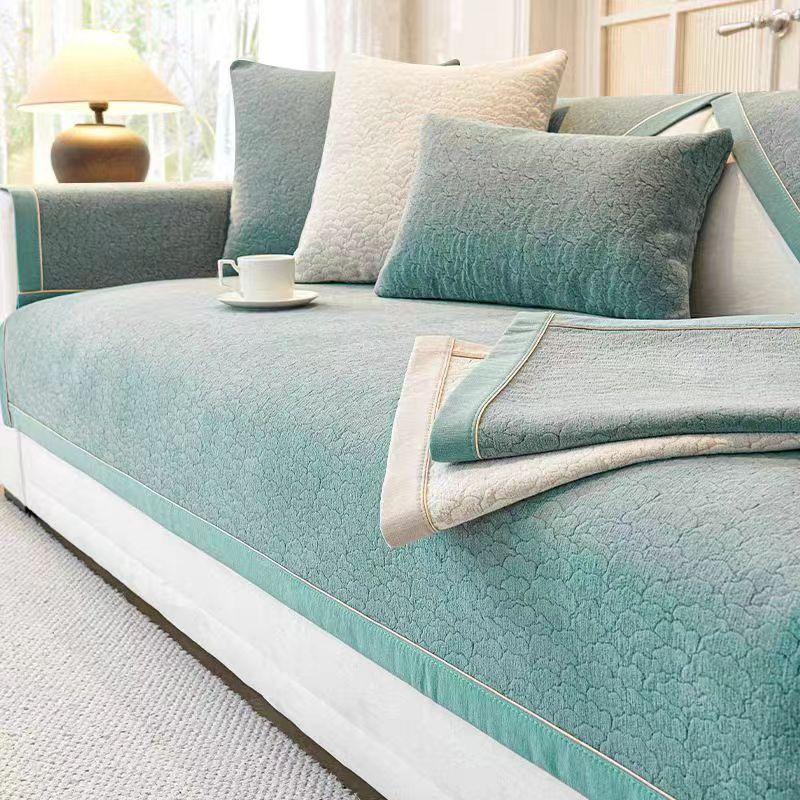 New Chenille Solid Color Jacquard Sofa Cushion for All Seasons Universal Non-slip Sofa Cover Cover Backrest Cream Style Sofe Mat