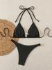 1011 Triangle Cup Bikini European and American Suit Swimsuit Solid Color Three-point Bikini Neck Tether Two-piece Set