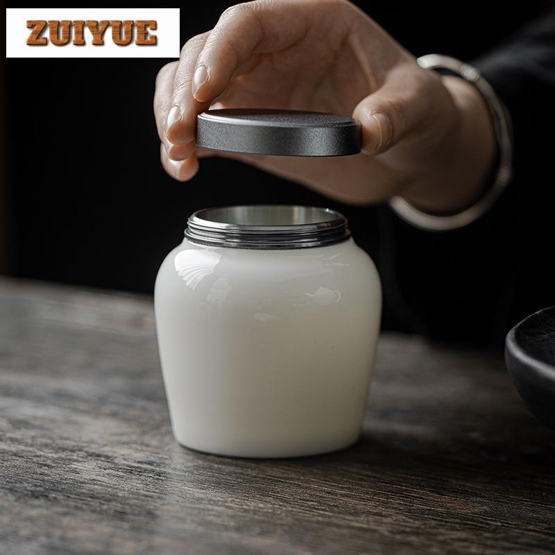 240ml Handmade Mutton-fat Jade Sealed Storage Can Elegant Tea Tin Storage Tank Containers Pu'er Tea Caddy Teaware Collection