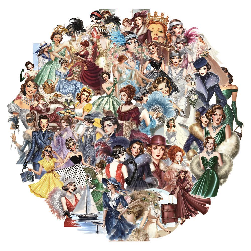 

Retro Women s Sticker Set - 50 Sheets for DIY Phone, Laptop, Water Bottle, and Desktop Decor No