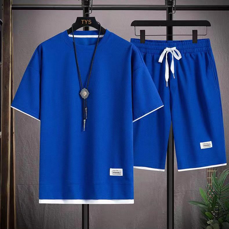 Ležérní outfit Trendy Šňůrka ke kolenům Ležérní outfit Tričko s texturou vafle Široké nohavice Šortky pro volný čas Denní oděv