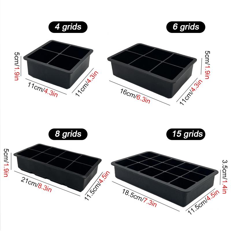 4/6/8/15 Grid Square Ice Cube Molds With Silicone Easy Release For Whiskey Cocktails and Homemade Keep Drinks Chilled Ice Mold