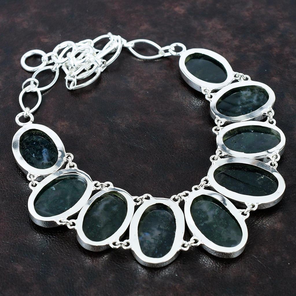 Moss Agate Necklace Dainty Gemstone Necklace 925 Sterling Silver Necklace Adjustable Chain Necklace Handmade Moss Agate Jewelry Wedding Gift