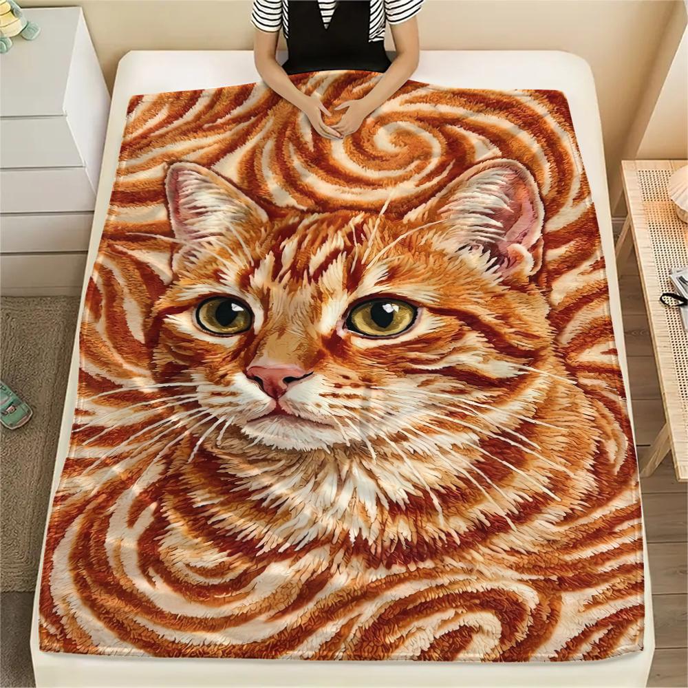 Felt Cat, Kitten, Puppy, Fox Print Flannel Blanket,High Quality Comfortable for All Seasons,Home Decor,Warmth and Comfort,Perfect for Christmas Gifts
