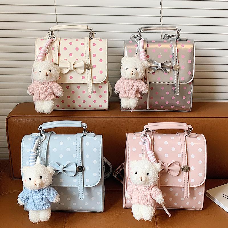 Schoolbag Handsome Rice Home Korean Version Cute Polka Dot Backpack Women's Exquisite Sweet Bow Small Square Bag Fashionable Portable Backpack