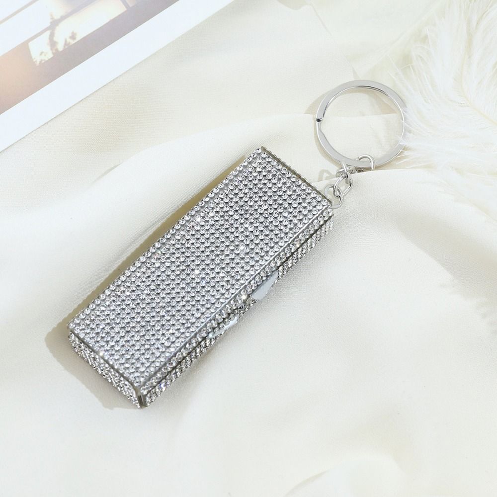 Shiny Rhinestone Mini Metal Pill Box Portable Keychain Travel Pill Organizer Moisture-proof 6 Grids Pill Case Container