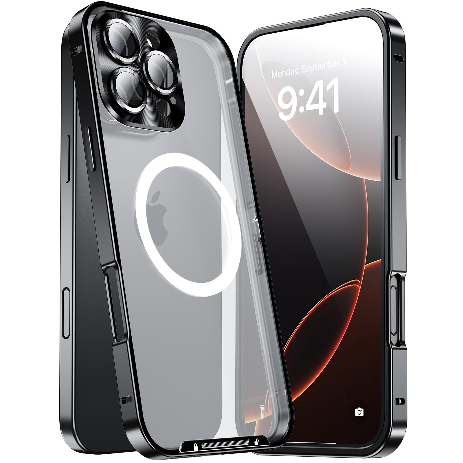 

For iPhone 16 Pro Max Case Compatible with MagSafe Metal Frame Matte Phone Cover Black