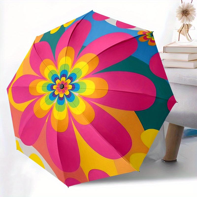 1pc Flower Pattern Automatic Folding Umbrella, Portable & Foldable Design with 8 Ribs, Casual Outdoor Accessory Halloween and Christmas gift