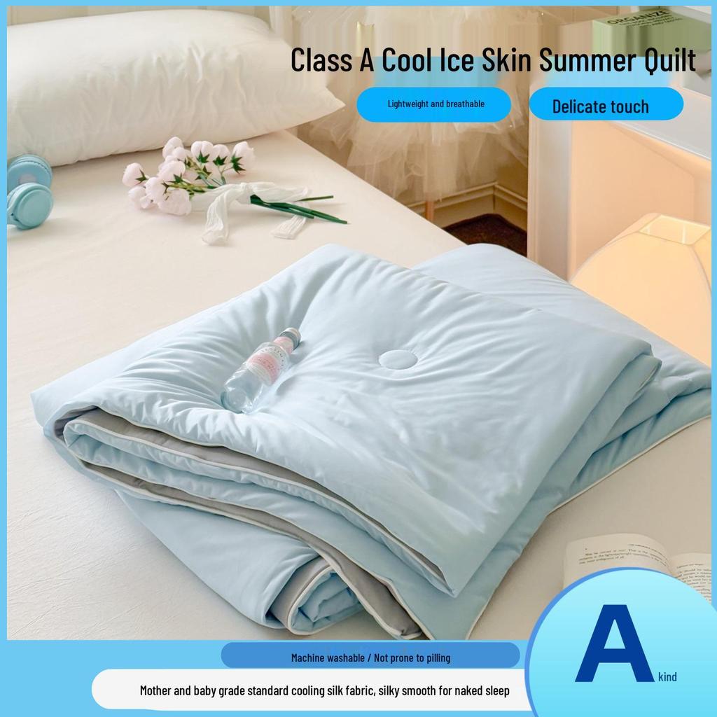 Class A Double-Sided Silk Cooling Summer Quilt – Solid Color Thin Ice Cream Air Conditioning Cover