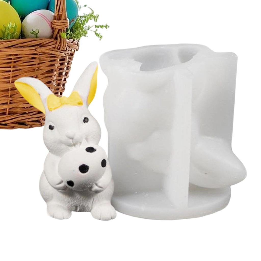 Rabbit Holding Easter Egg Silicone Mold 3D Epoxy Casting Decoration Craft Bunny Hold Easter Egg Epoxy Resin Casting Mold