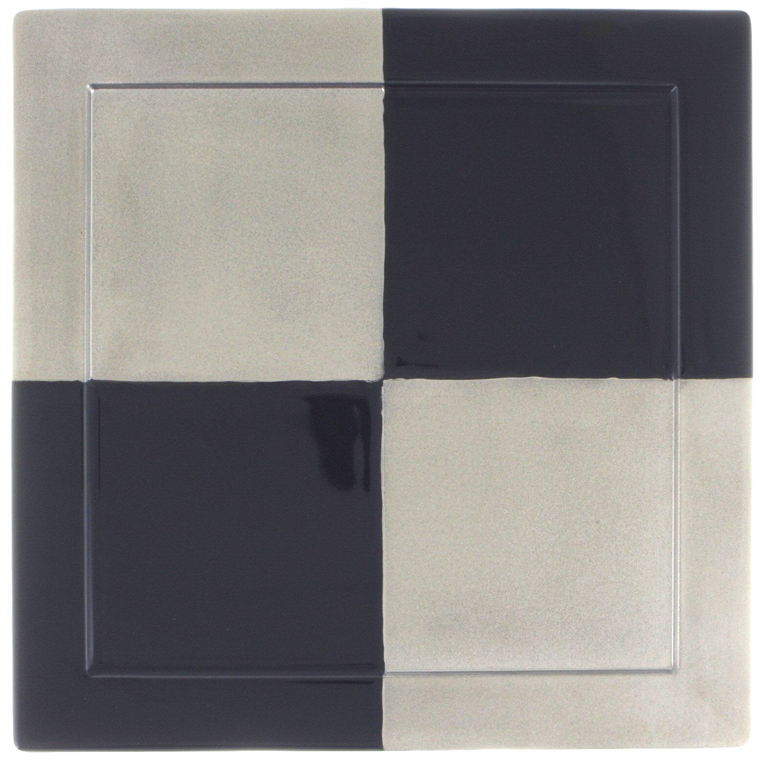 

Arita Ware Kin emon Kiln Square Dinner Plate, Black Platinum Checkered Pattern, 97369