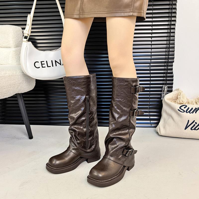 

25-922 ретро ботильоны на толстом каблуке, рыцарские ботинки, весна и осень 2025, новые ботильоны с тонким ворсом, маленькие короткие ботинки, нишевая женская обувь 40