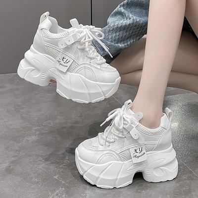 9.5CM Neue Plateau-Schuhe für Damen Mesh Atmungsaktive Klobige Sneaker Hohe Plateauschuhe Weiße Tennisschuhe Erhöhen Lässige Sportschuhe