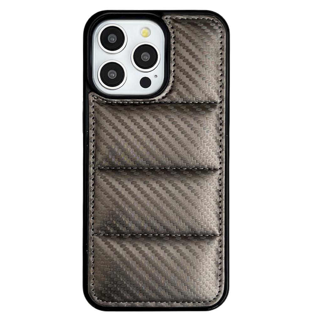 For iPhone 16 Pro Max Case Carbon Fiber Puffer Jacket Leather+TPU Shockproof Phone Cover