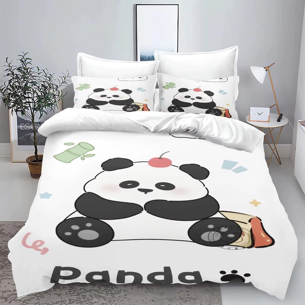 Cute Cartoon Panda 3D Printed Bedding Set Children'S Duvet Cover Pillow Case Set Anime  Polyester Home Decoration