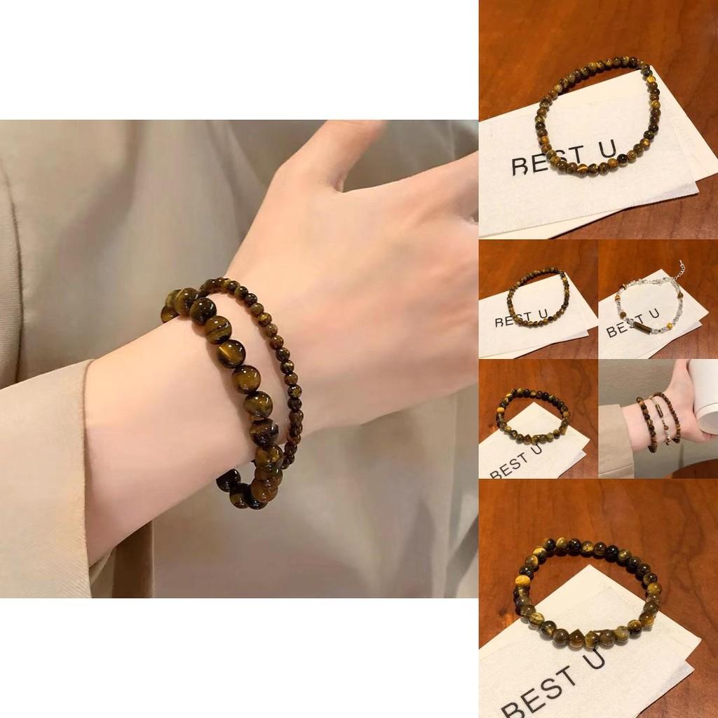 Exquisite Handmade Vintage Tiger Eye Bead Bracelet For Women And Men With Geometric Shapes