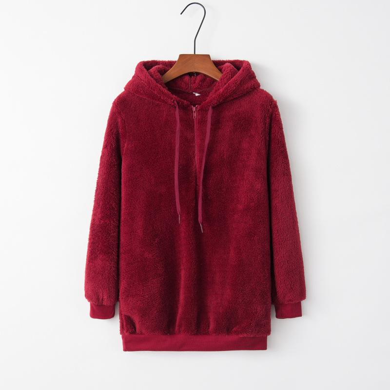 Long Sleeve Hooded Solid Color, Women's Sweater Fleece Jacket