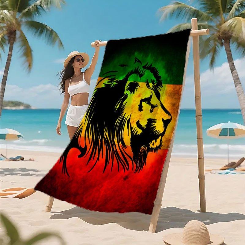 1 Stück Rasta Löwe Reggae Farben Strandtuch, Schnelltrocknendes Leichtes Polyestertuch, Weiches Saugfähiges Afrikanisches Themenhandtuch zum Schwimmen