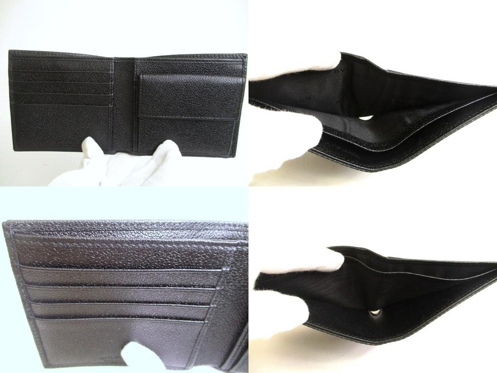 Authentic BVLGARI Black Leather Coationg Canvas Mirerige Bifold Wallet #a797  Refurbished