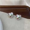 Korean Style Heart Zirconia Earrings - Colorful Niche Design for Girls