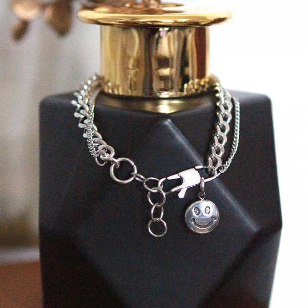Two-Line Chain Smile Pendant Surgical Steel Unisex Bracelet (S8575309)