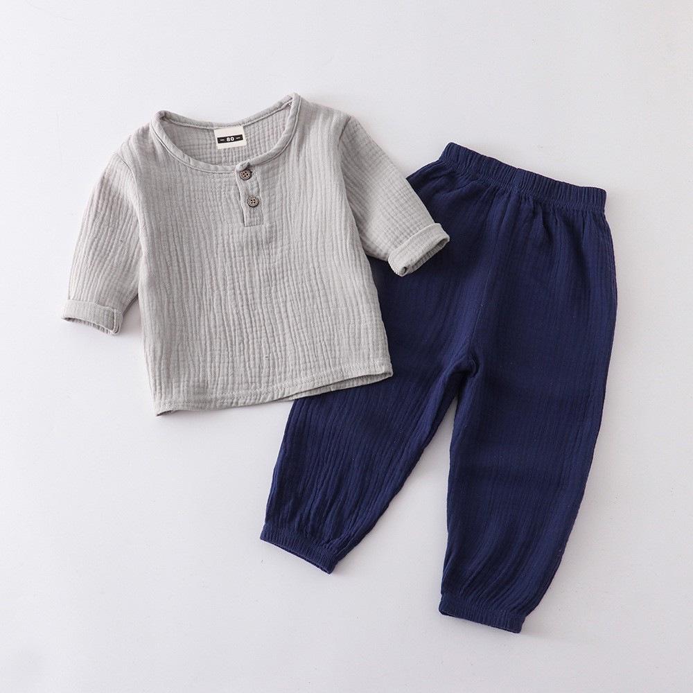 Kids' Cotton Linen Long Sleeve Set - Unisex Gauze Joggers, Loose Two-Piece for Spring/Summer