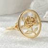 Vintage Hand Carved Flower Women's Ring Minimalist Gold Color Metal Geometry Daily Wear Party Jewelry Anniversary Gift