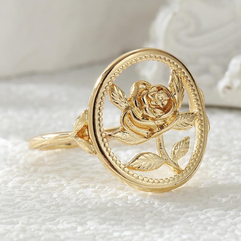 Vintage Hand Carved Flower Women's Ring Minimalist Gold Color Metal Geometry Daily Wear Party Jewelry Anniversary Gift