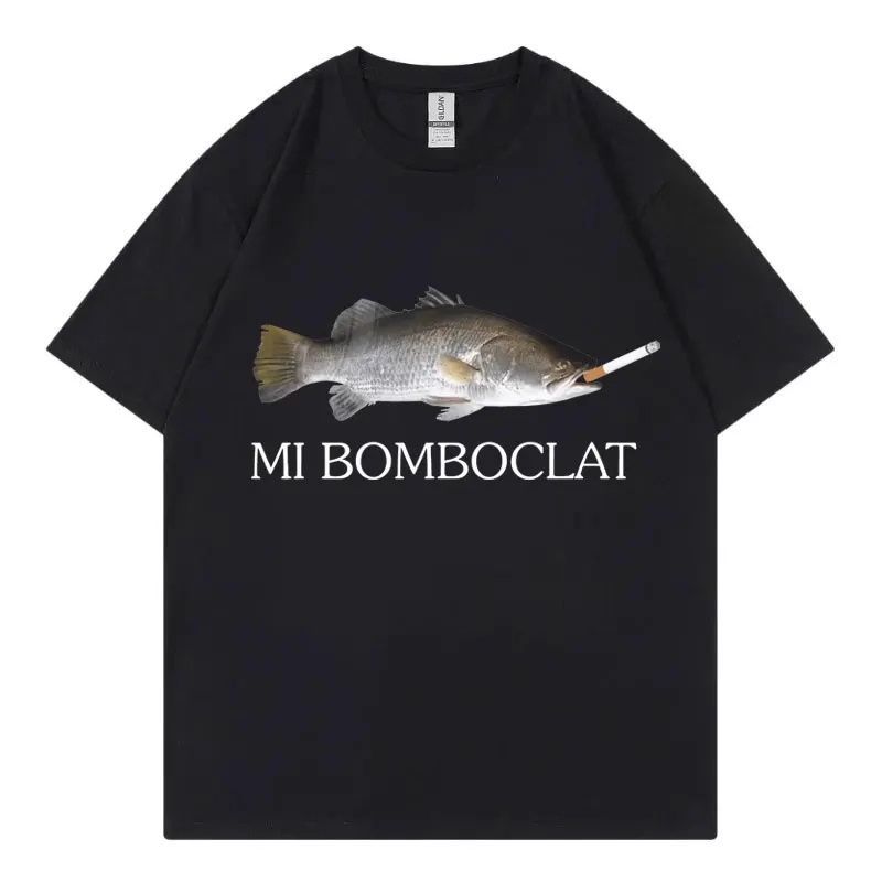 Смешная футболка с коротким рукавом Mi Bomboclat Fish для студентов и студенток, парный наряд, чистая футболка 4XL