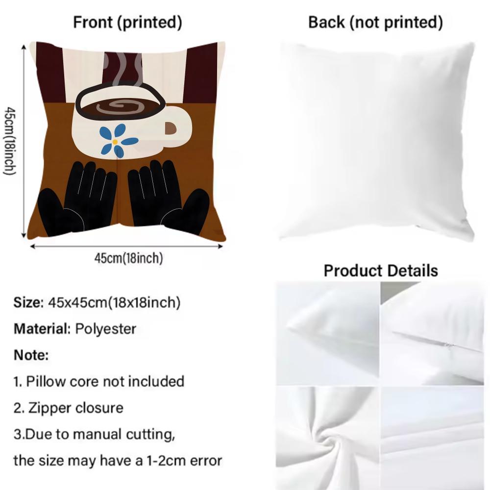 Creative Coffee Illustration Cushion Cover 2-in-1 Reversible Plush Pillow Cover | Car/Sofa/Bed | Perfect Gift