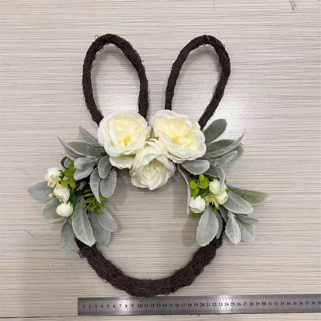 Wielkanocny Zajączek Winorośl Dekoracyjna Zawieszka na Drzwi, Sztuczna Róża i Liść Zawieszka Ścienna