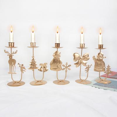 Christmas Iron Candlestick Golden Santa Claus Elk Christmas Tree Candle Holder Merry Christmas New Year Home Table Decoration